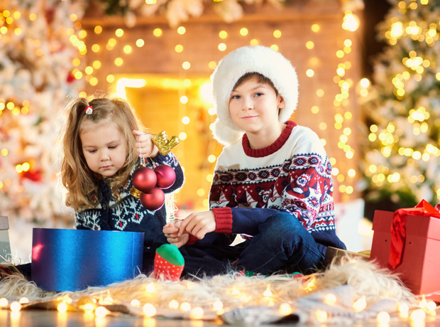 Children with Christmas presents