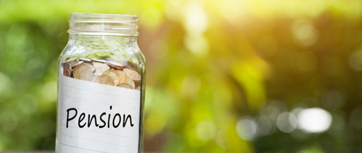 jar of coins with pension label