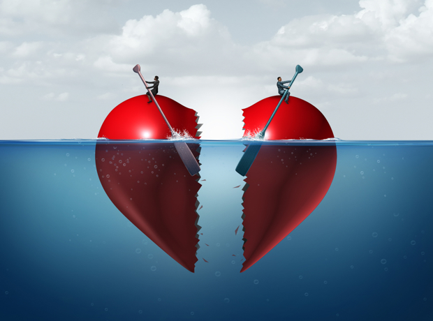 graphic of heart split in two sailing away from the other piece