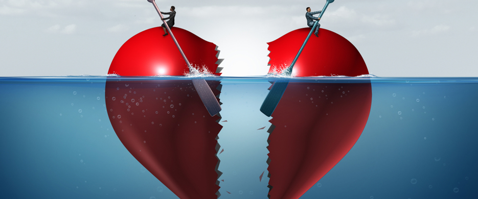 graphic of heart split in two sailing away from the other piece