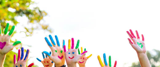 children with painted hands