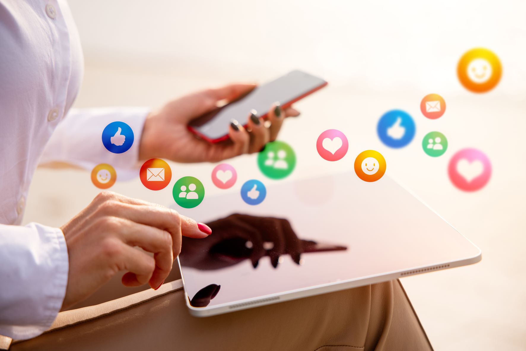 mobile phone and digital icons