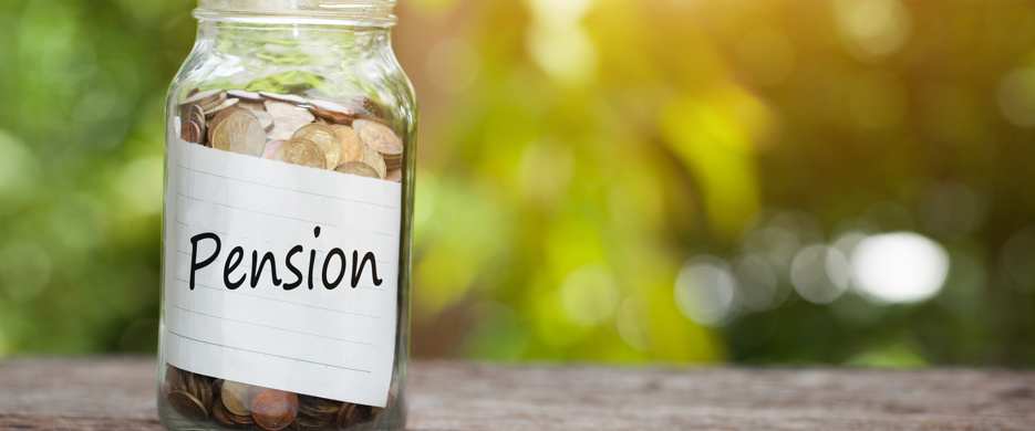 coins in a jar with pension label
