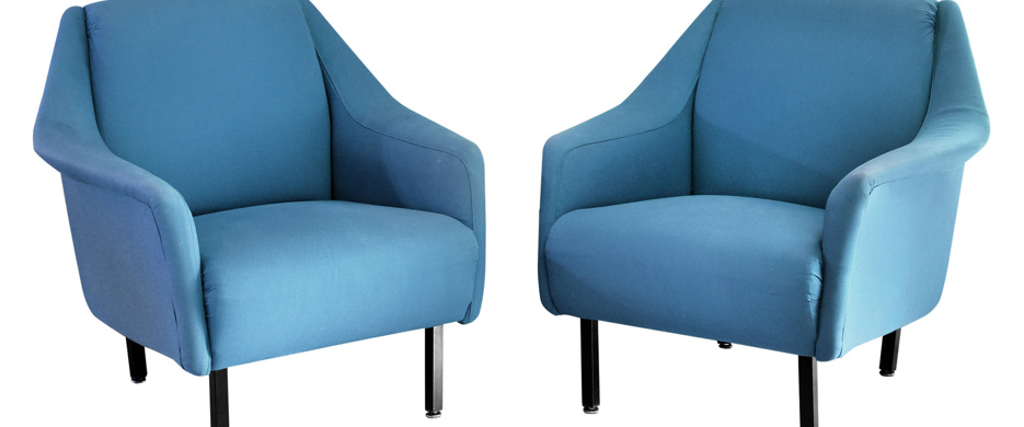 two blue armchairs
