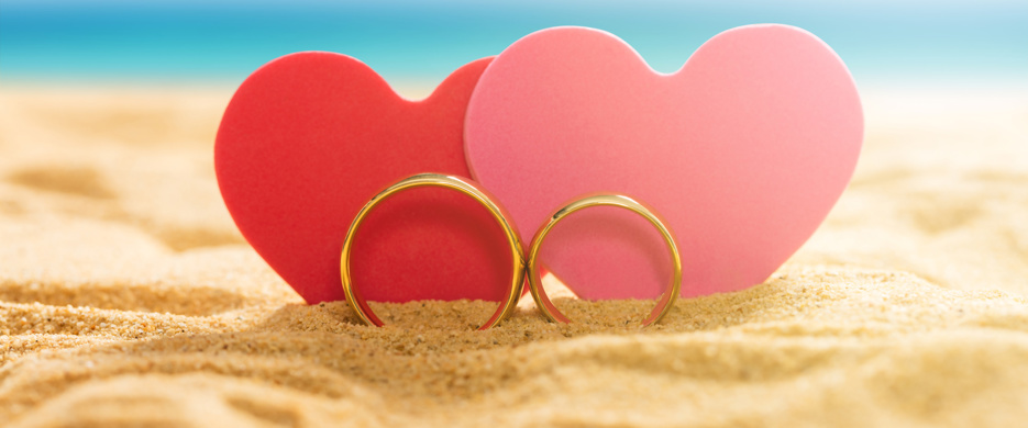 two hearts stood in sand