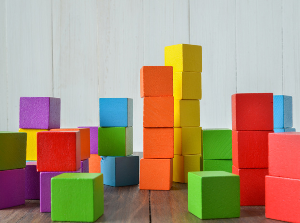 coloured square building blocks