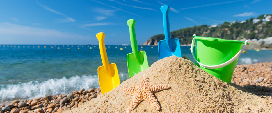 bucket and spade on beach