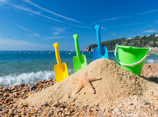 bucket and spade on beach